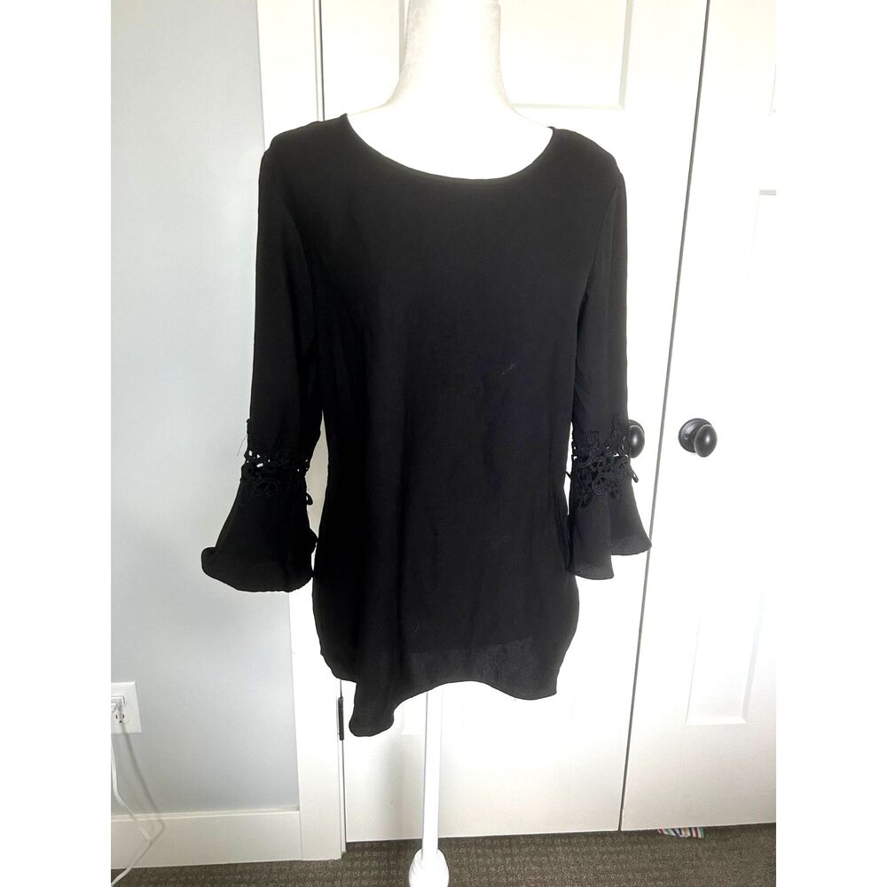 Zac and Rachel 3/4 Sleeve Peasant Top Decorative Lace Trim Sleeves Woman Size S